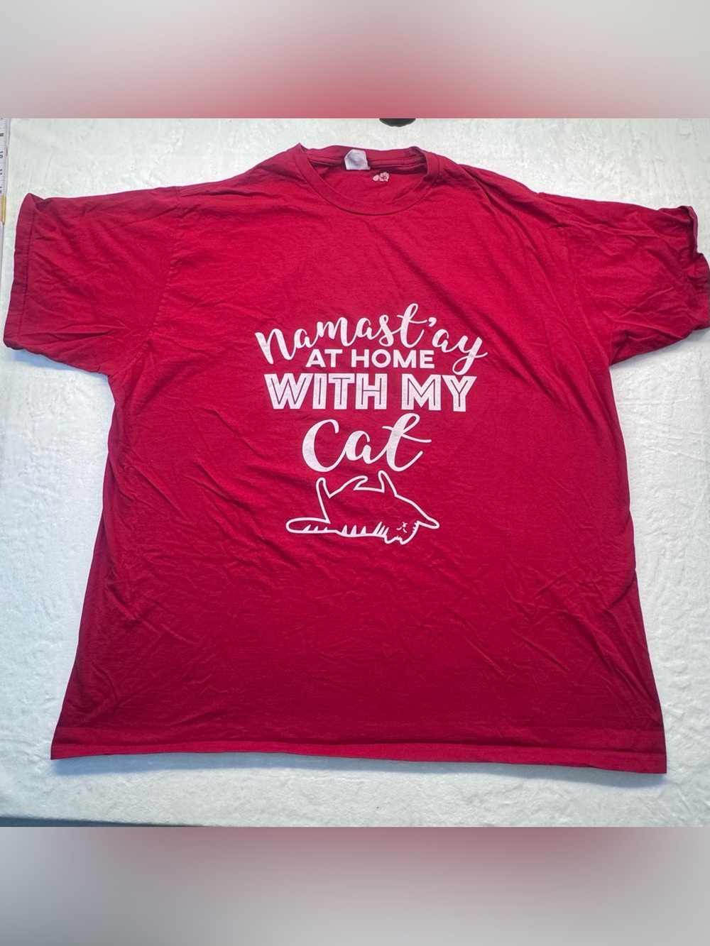 Port & Company Namast’ay at Home With My Cat Graphic Tee 3XL Red - Picture 3 of 9